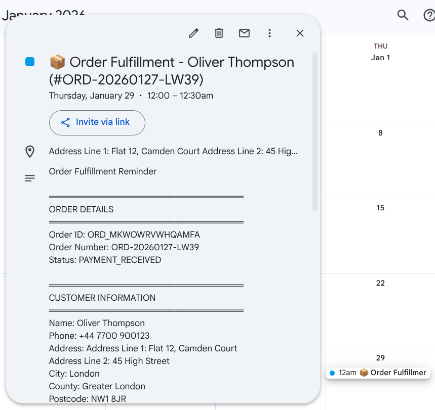 DocMaster order fulfilment details generated from Google Sheets