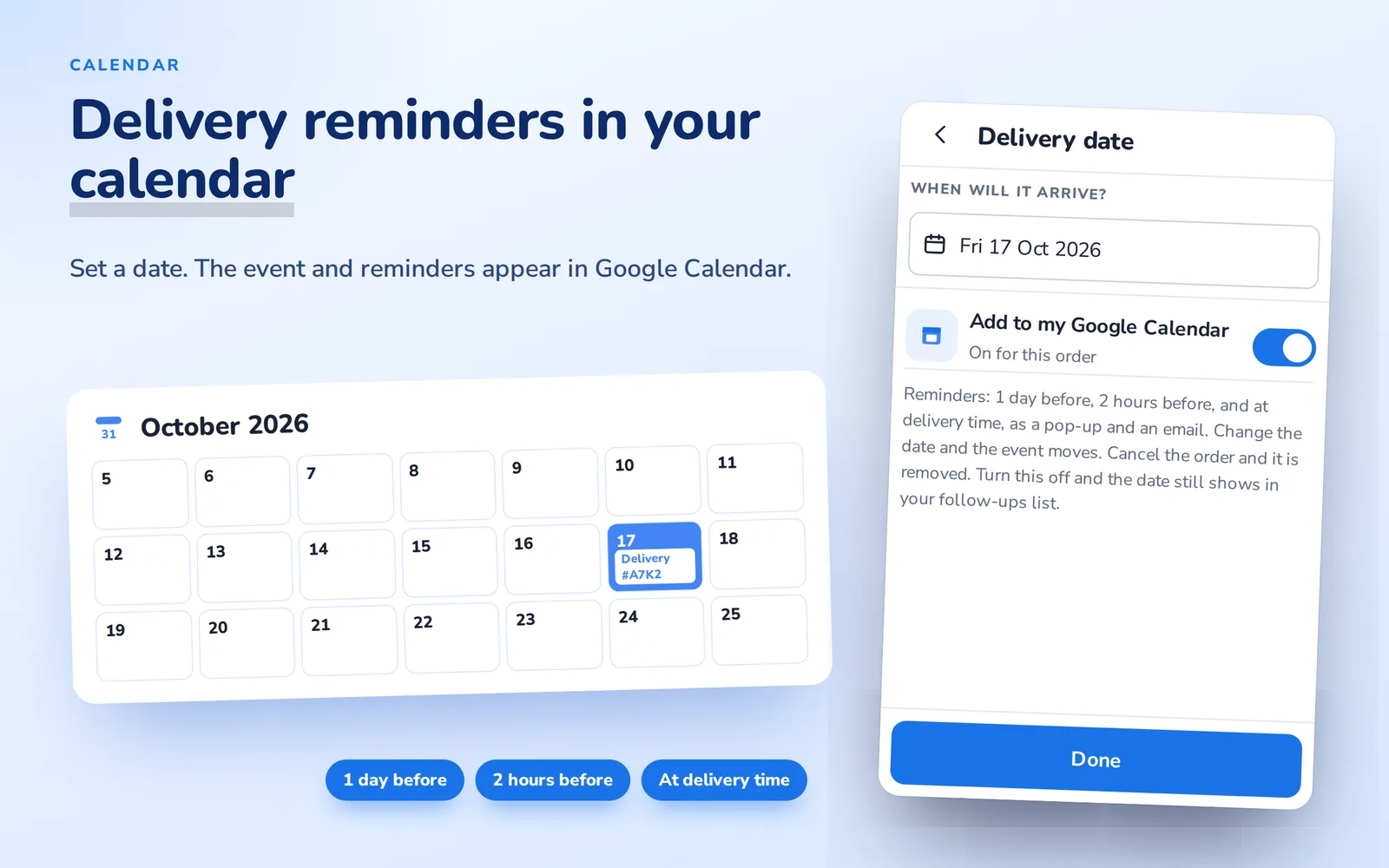 Choosing a delivery date in DocMaster with a Google Calendar reminder