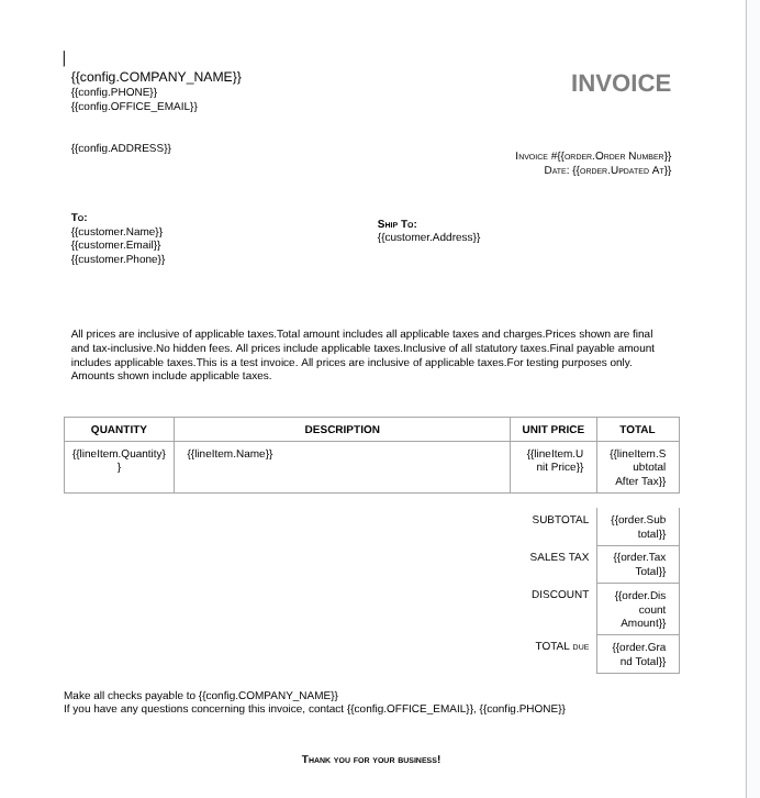Google Docs invoice template with markers before processing