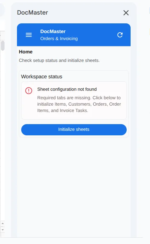 Initialize DocMaster tabs