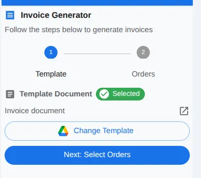 Select template in DocMaster