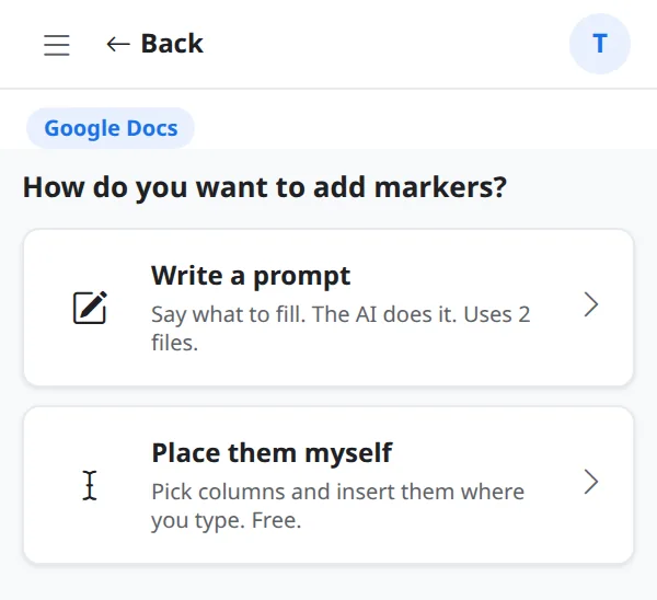 Google Docs: Write a prompt or Place them myself