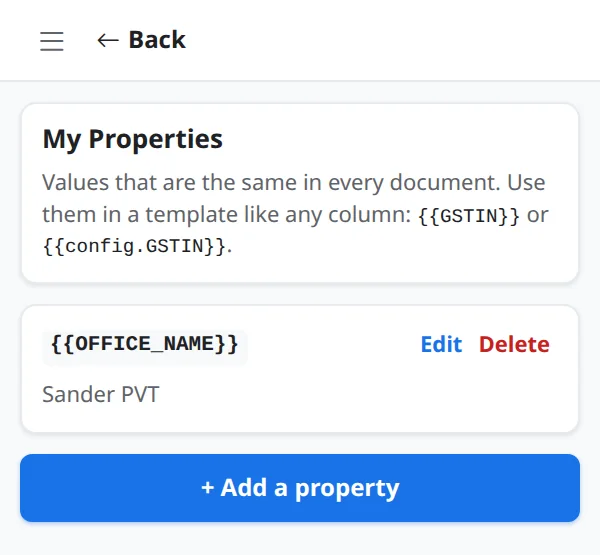 My Properties with OFFICE_NAME and an Add a property button