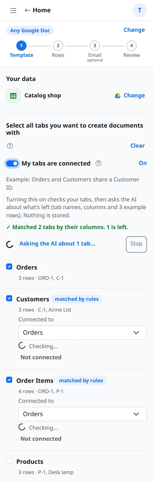The tab list while FlowForge asks the AI about the tabs that rules could not match