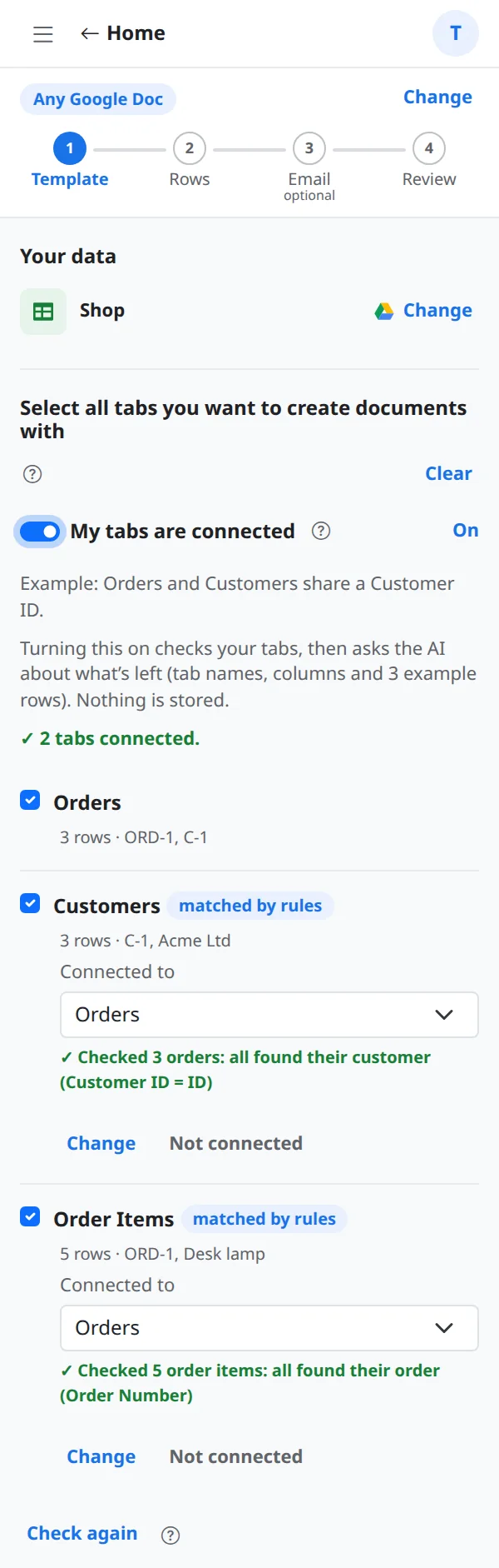 Tabs matched by rules with their connections shown